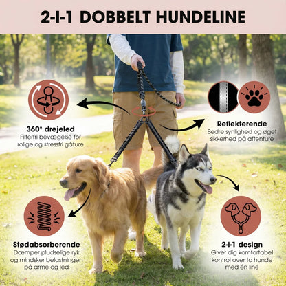 DuoFlex™ – 2-i-1 dobbelt hundeline med 360° drejeled