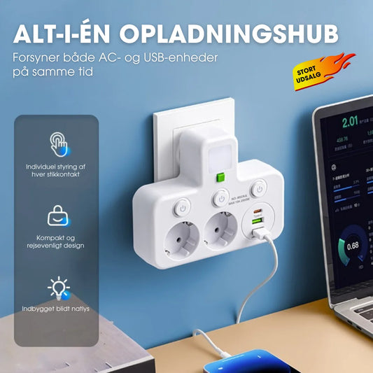 PowerHub Pro™ – Smart stikdåse med USB & natlys