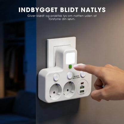 PowerHub Pro™ – Smart stikdåse med USB & natlys